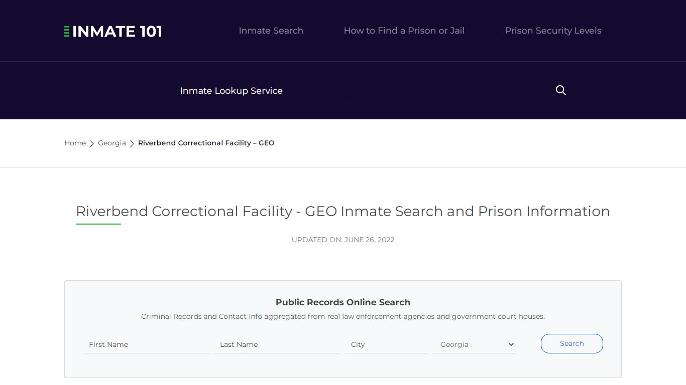 Riverbend Correctional Facility - GEO Inmate Search ...